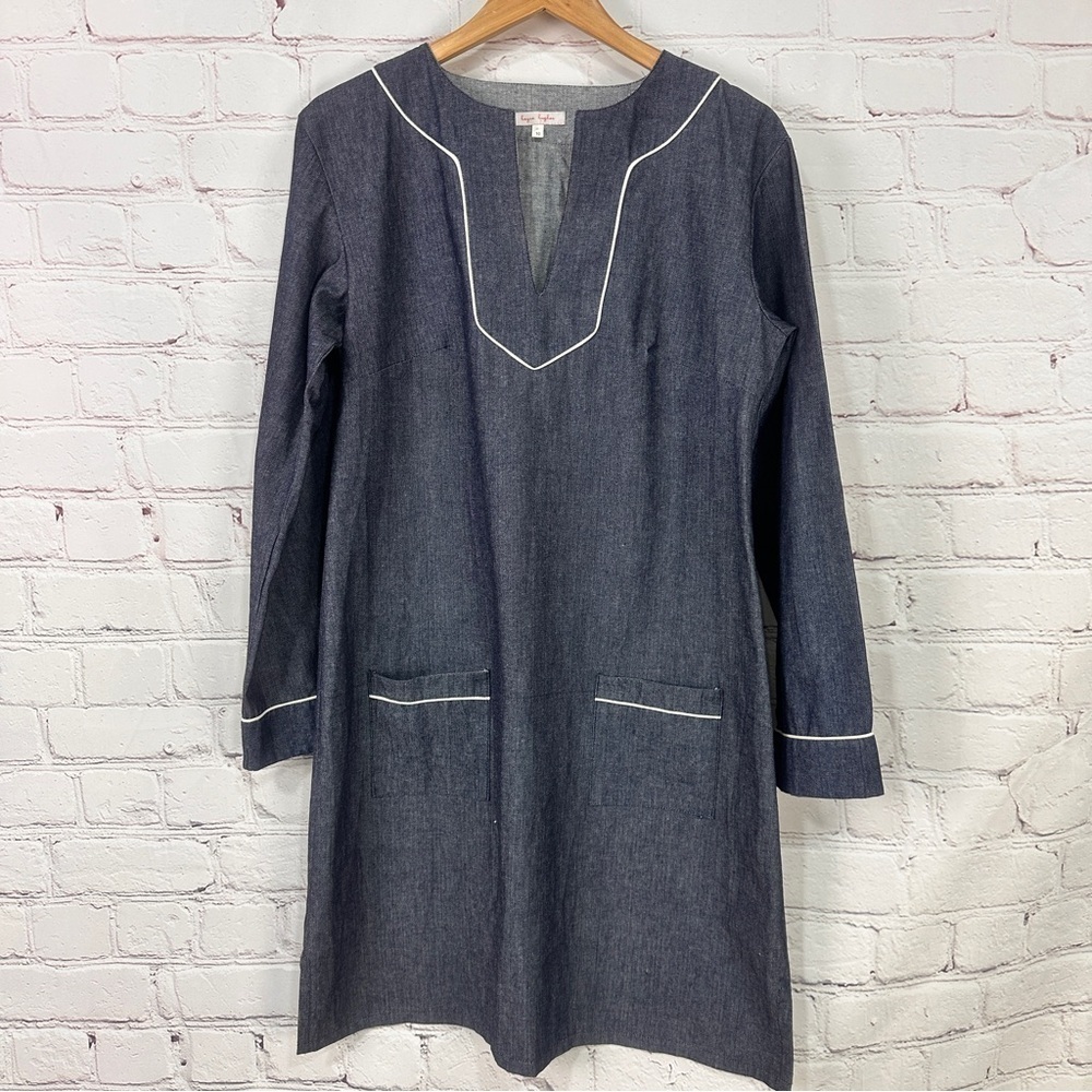 Kayce Hughes denim dress size 10 3/4 long sleeve Vacation vacay Resortwear beach